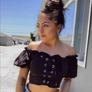 Lace Up Frill Trim Crop Blouse